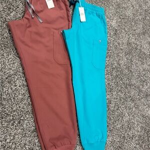 2 pair NWT Figs size XL Uman Relaxed Jogger scrub pants- mauve and turquoise